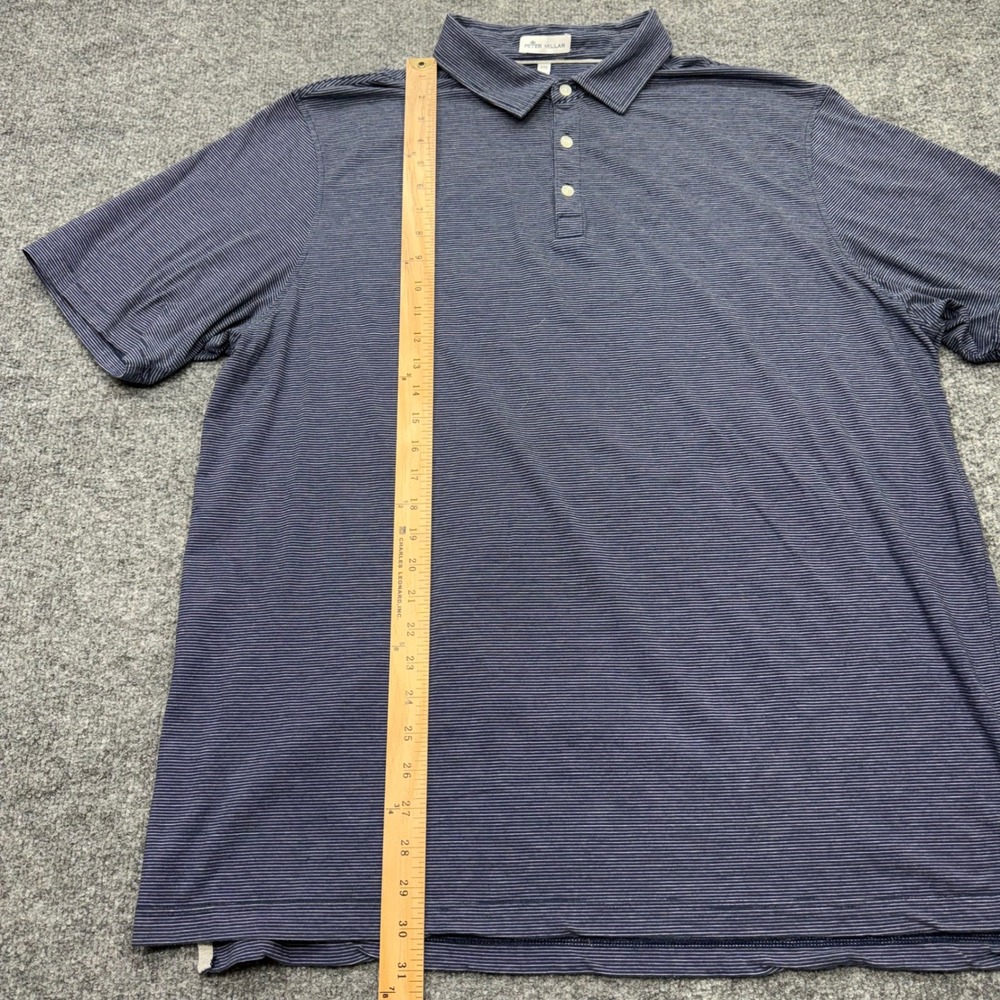 Peter Millar Mens XXL Navy Blue White Micro Stripe Pima Cotton Silk Polo Shirt - Picture 3 of 8